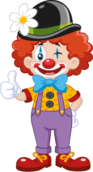 Clown mit Daumen hoch im OkiDoki Indoor-Spielparadies Lörrach